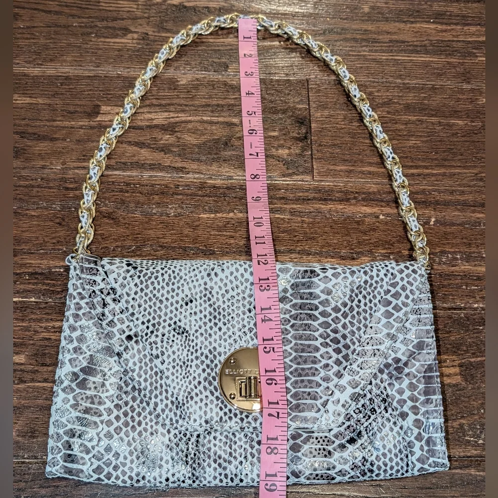 Elliott Luca Gray Snakeskin Envelope Clutch With Gold Chain Shoulder Bag - Picture 8 of 8